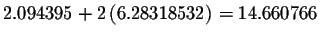 $2.094395+2\left(
6.28318532\right) =14.660766$