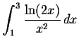 $\displaystyle \int_1^3 \frac{\ln (2x)}{x^2}\,dx $